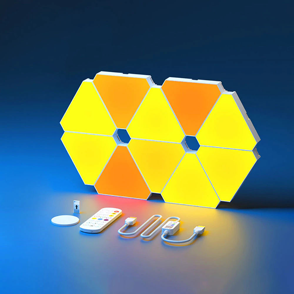 LED/RGB Triangular Quantum Wall Lamp Smart Pickup with rhythm background