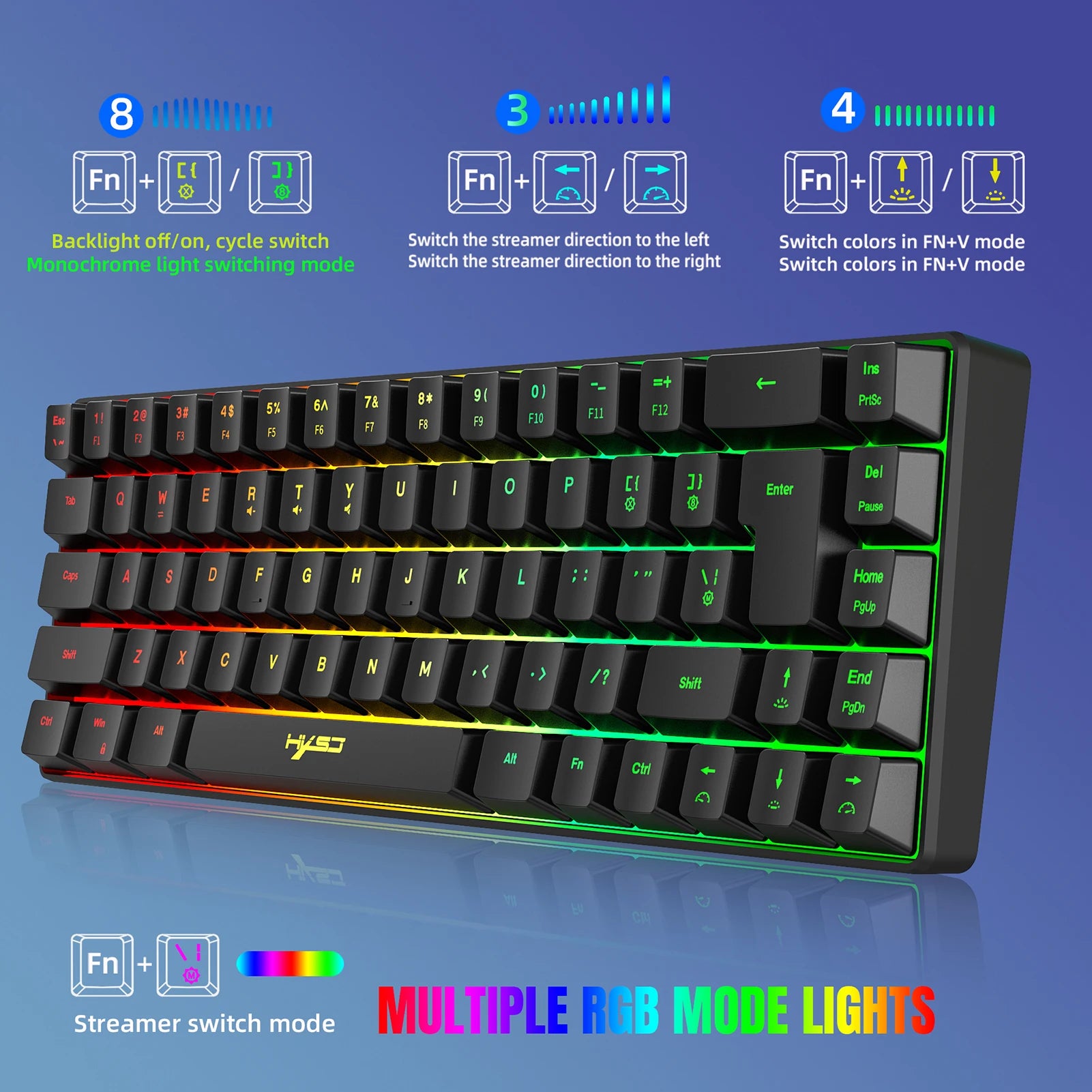 StreamlineX V200 K68 RGB Wired Mini Gaming Keyboard: Mechanical-Feel, 19-Key Conflict-Free, Ideal for Gaming and Office Use