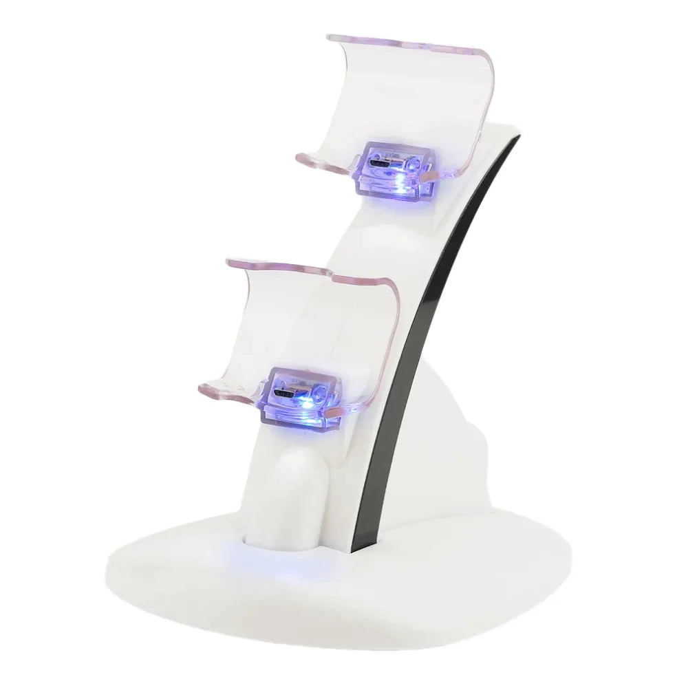 LED Micro Dual Controller Charger Stand for PS4 in White Color